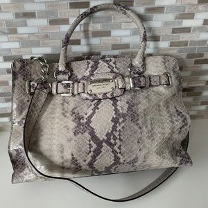 MK Large Hamilton Classic Python Grey Satchel